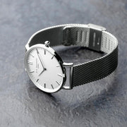 Elie Beaumont Personalised Ladies Metallic Mesh Strapped Watch With White Dial
