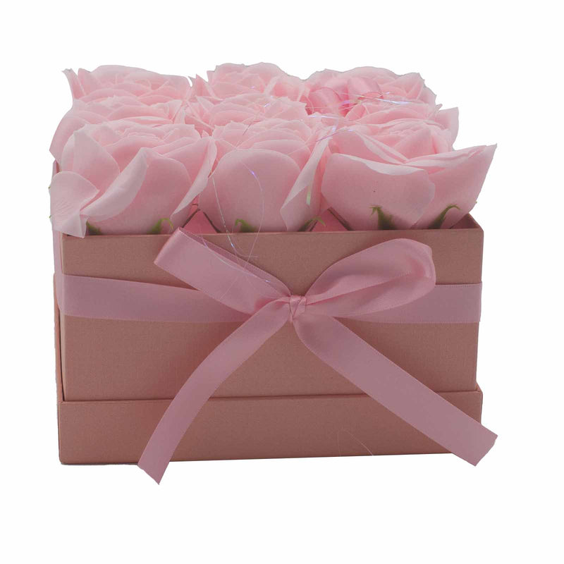 Soap Flower Gift Bouquet In Box - 9 Pink Roses - Square