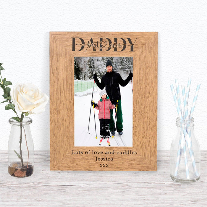 Engraved Best Ever Dad / Daddy Wooden Photo Frame