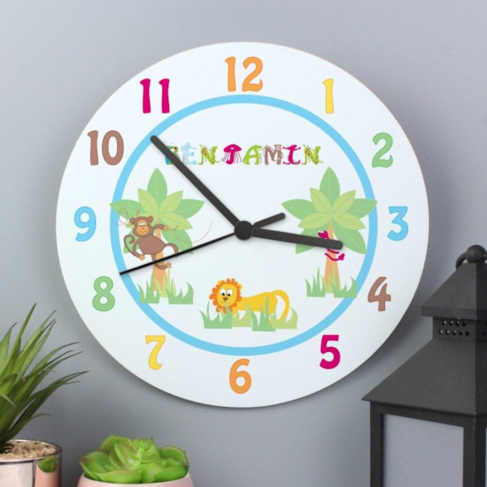 Personalised Animal Alphabet Boys Wooden Clock - Myhappymoments.co.uk