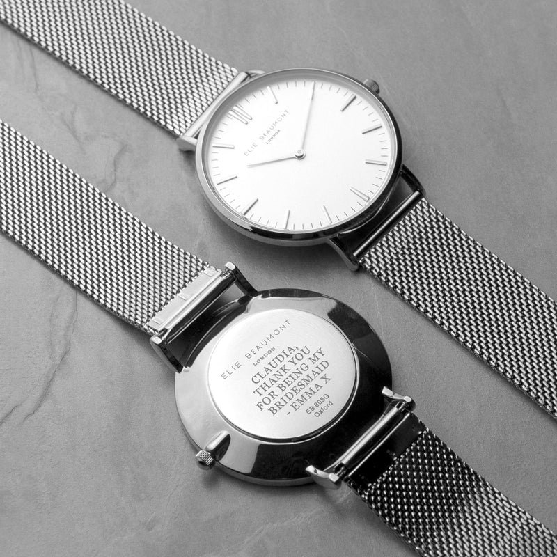 Elie Beaumont Personalised Ladies Metallic Mesh Strapped Watch With White Dial