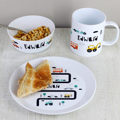 Personalised Kids Little Cars Breakfast Set  - Christening Gift