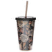 Skulls and Roses Plastic Double Walled Cup with Straw and Lid