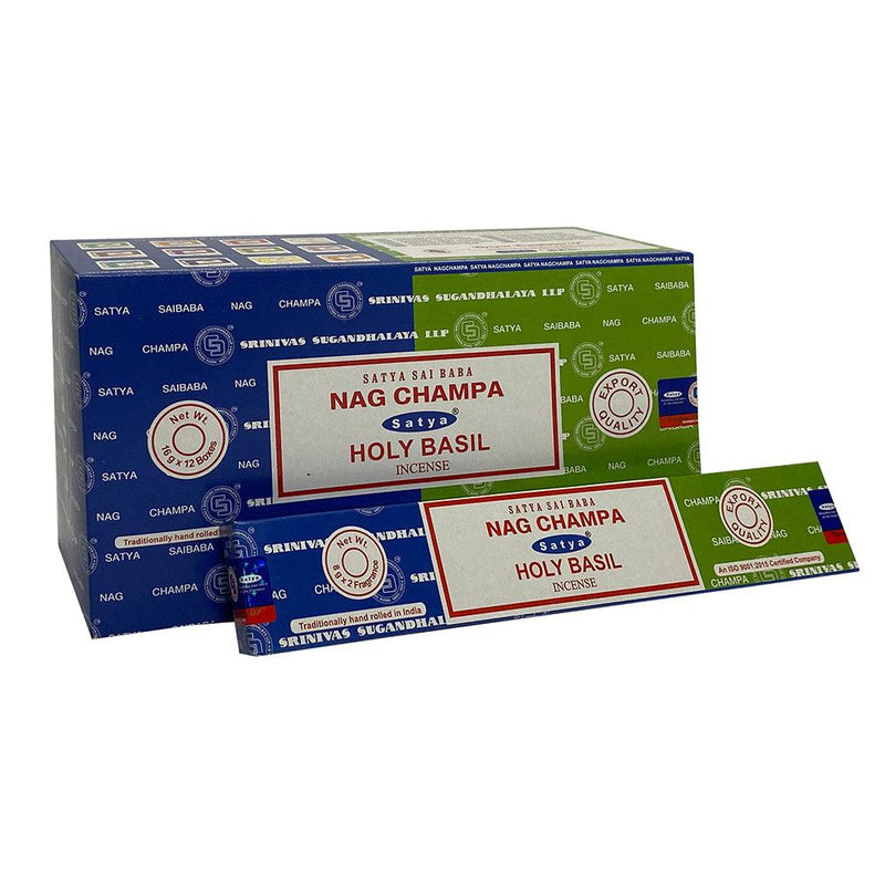 12 Pack of Combo Satya Incense - Nag Champa Holy Basil