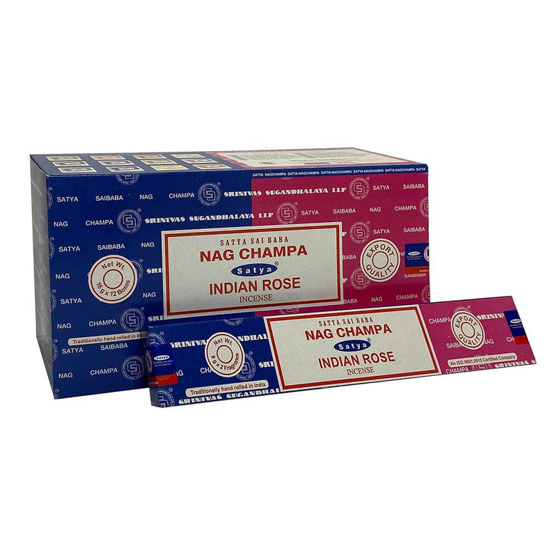 12 Pack of Combo Satya Incense - Nag Champa Indian Rose