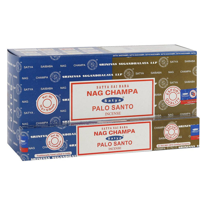 12 Pack of Combo Satya Incense - Nag Champa Palo Santo