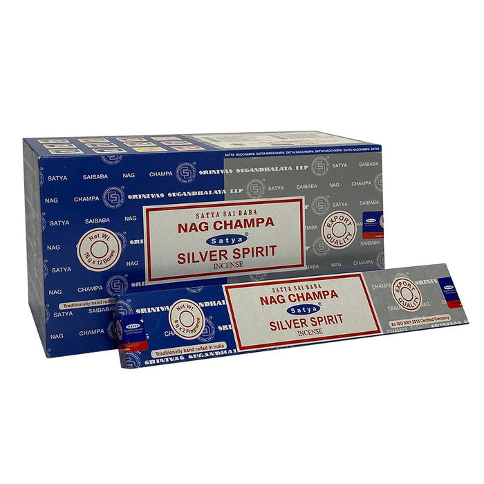 12 Pack of Combo Satya Incense - Nag Champa Silver Spirit