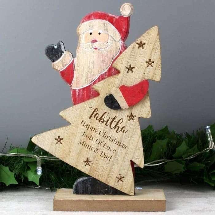 Personalised Snowflake Wooden Santa Freestanding Decoration - Myhappymoments.co.uk