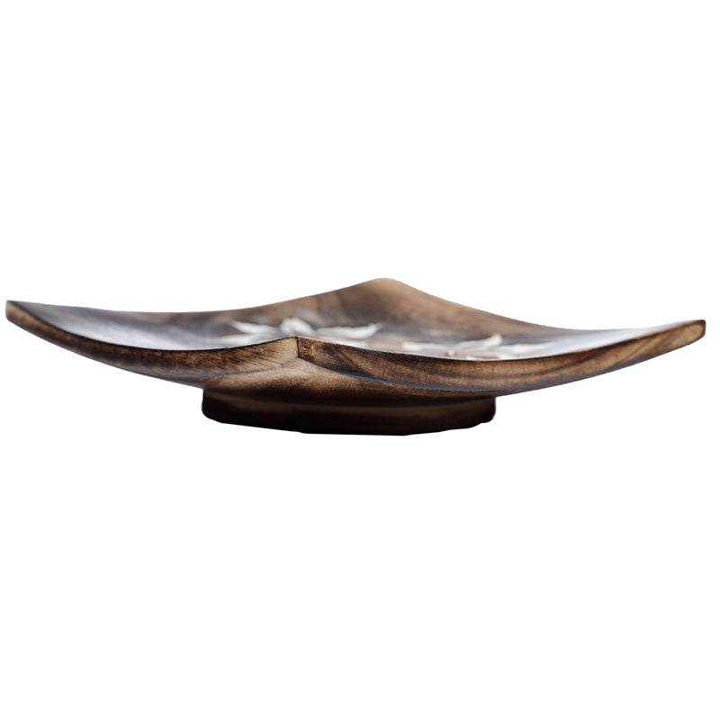 Mango Wood Square Carved Flowers Ashcatcher Incense Sticks Burner