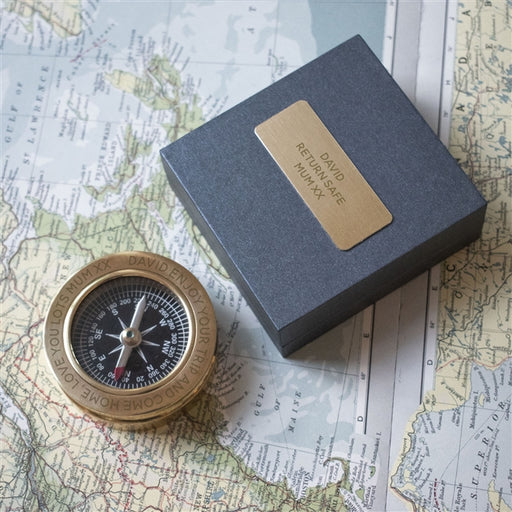 Personalised Brass Compass in Personalised Box - Myhappymoments.co.uk