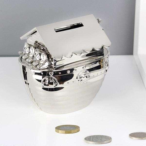 Engraved Silver Plated Noah's Ark Money Box - Christening Gift