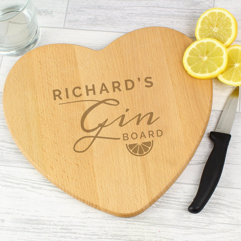 Personalised Gin Heart Chopping Board - Free UK Delivery
