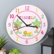 Personalised Animal Alphabet Girls Wooden Clock - Myhappymoments.co.uk