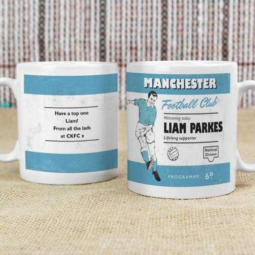 Personalised Vintage Football Sky Blue and White Supporter's Mug - Myhappymoments.co.uk