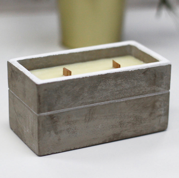 Concrete Wooden Wick Large Candle Box - Clove & Dark Sandalwood