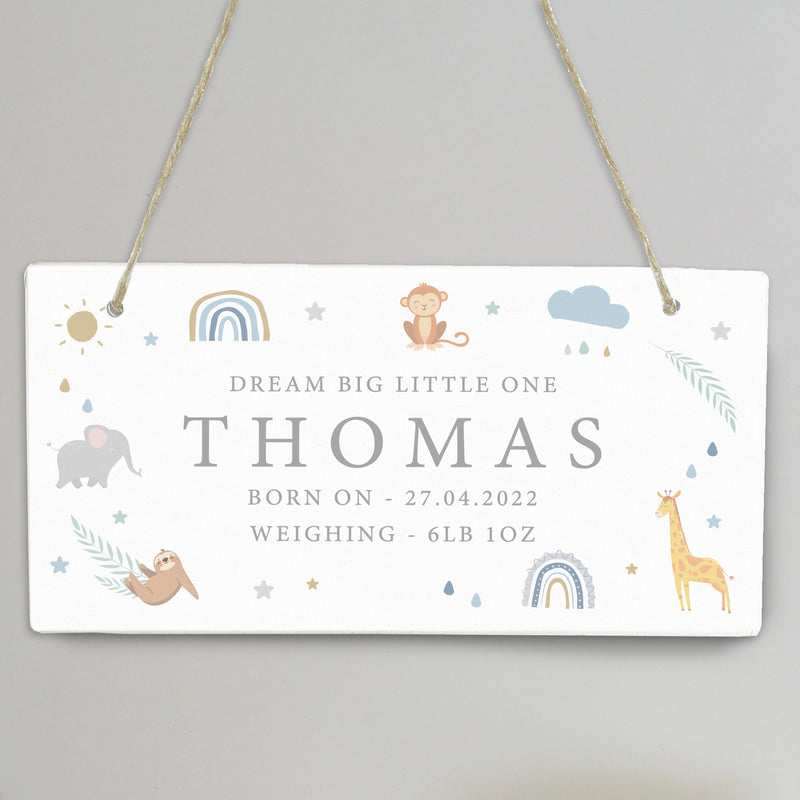 Personalised Safari Animals Wooden Sign