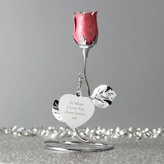 Personalised Free Text Pink Rose Bud Ornament With Silk Lined Gift Box