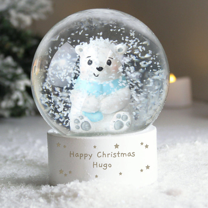 Personalised Polar Bear Christmas Snow Globe - Any Message