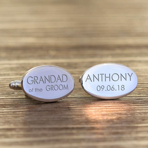 Personalised Silverplated Oval Cufflinks - Grandad Of Groom - Myhappymoments.co.uk