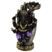 Purple, Gold and Black Ganesh in Hand Lotus Tea Light Candle Holder