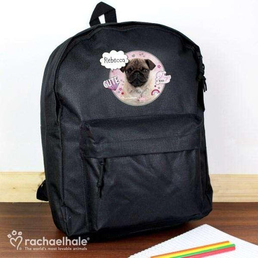 Personalised Rachael Hale Doodle Pug Black Backpack - Myhappymoments.co.uk