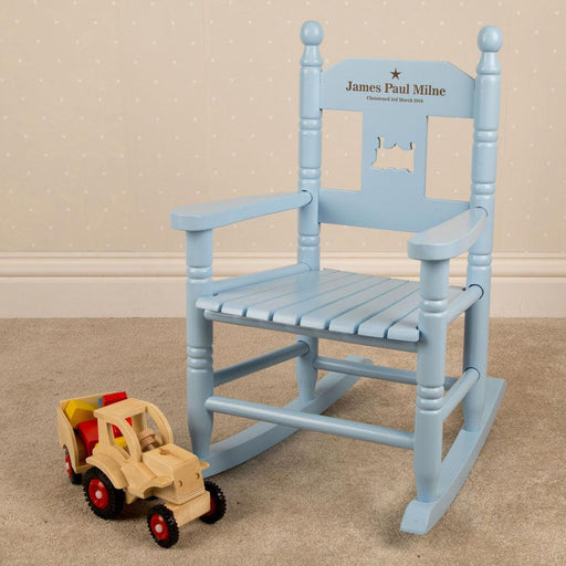 Personalised Engraved Wooden Child's Blue Rocking Chair