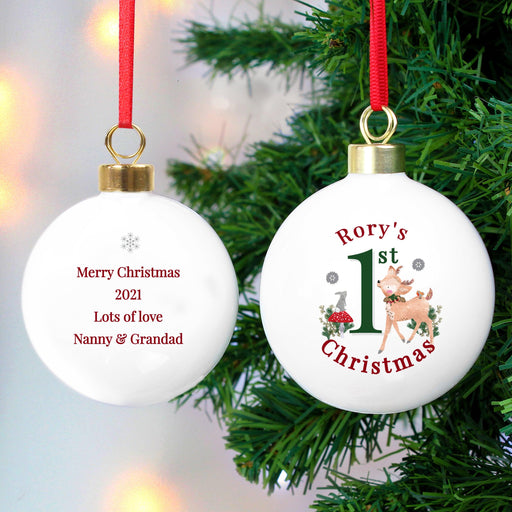 Personalised Baby’s 1st Christmas Festive Fawn Bauble Ornament 