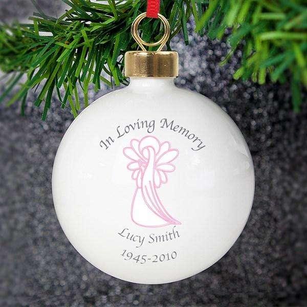 Personalised In Loving Memory Pink Angel Bauble - Myhappymoments.co.uk