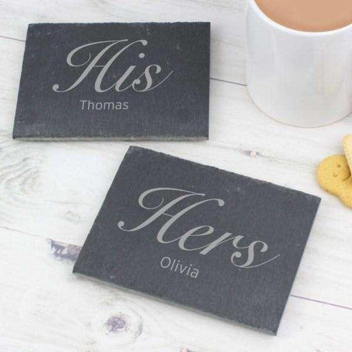 Personalised His and Hers Slate Coaster Set - Myhappymoments.co.uk