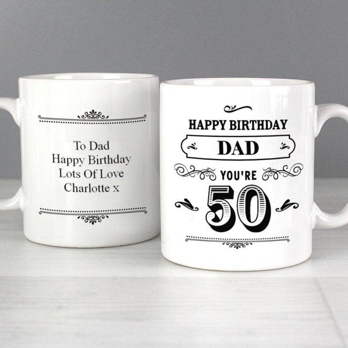 Personalised 50th Birthday Vintage Typography Mug