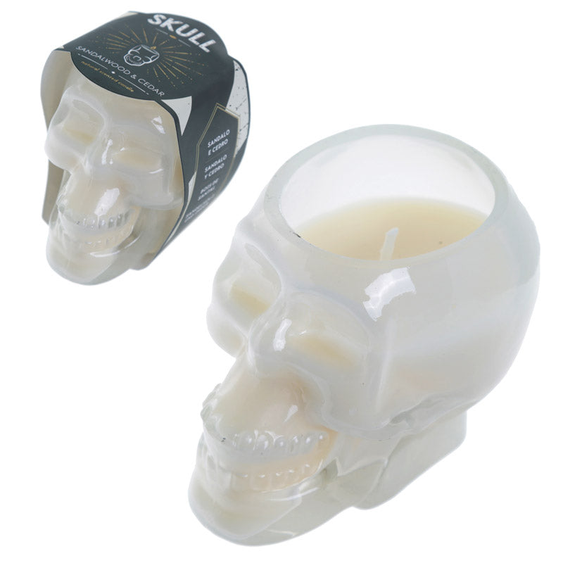 White Skull Sandalwood and Cedar Fragranced Soya Candle Jar - Myhappymoments.co.uk