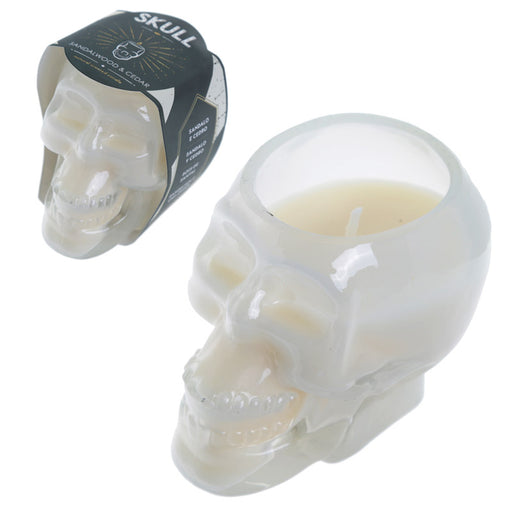 White Skull Sandalwood and Cedar Fragranced Soya Candle Jar - Myhappymoments.co.uk