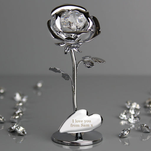 Personalised Free Text Swarovski Crystocraft Rose With Heart Ornament