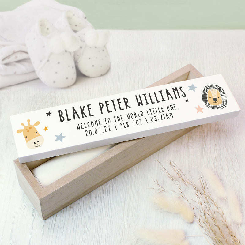 Personalised Safari Animals Birth Wooden Certificate Holder