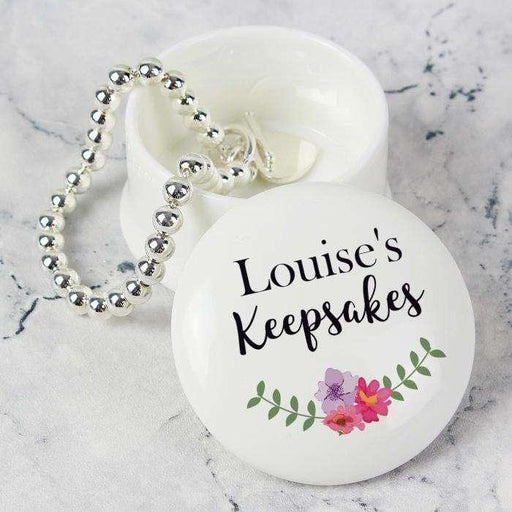 Personalised Floral Ceramic Trinket Keepsake Box - Myhappymoments.co.uk