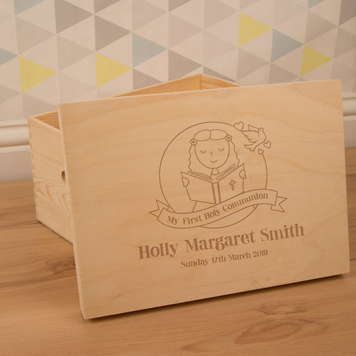 Personalised Laser Engraved 1st Holy Communion Keepsake Box for a Girl - Myhappymoments.co.uk