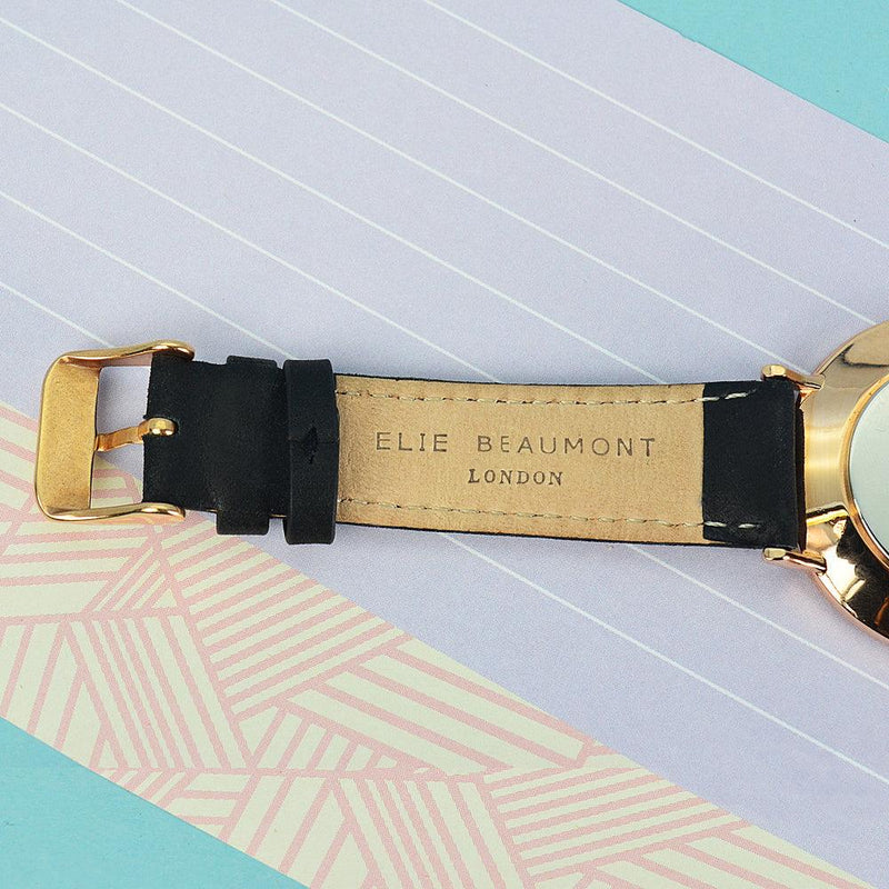 Elie Beaumont Personalised Ladies Leather Watch in Black