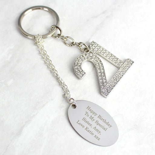 Personalised Free Text Diamante 21st Birthday Keyring