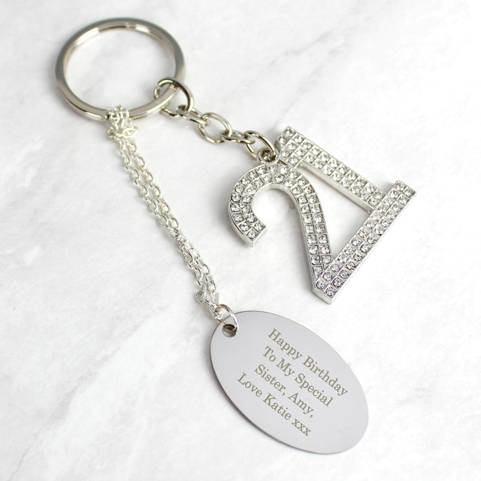 Personalised Free Text Diamante 21st Birthday Keyring