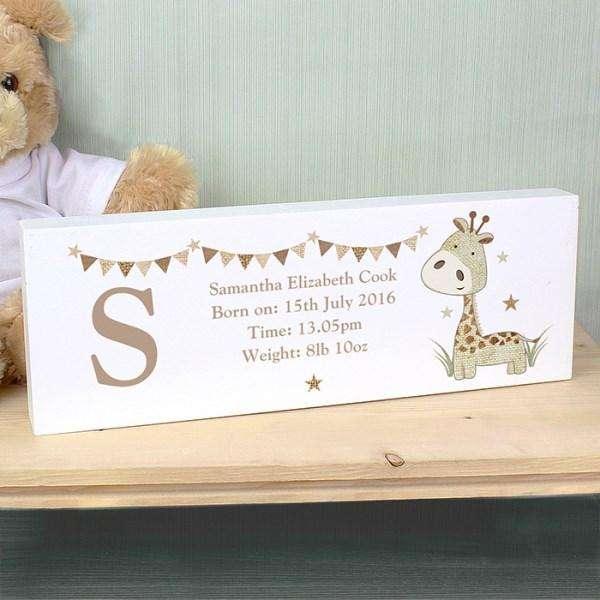 Personalised Hessian Giraffe Wooden Block Sign - Myhappymoments.co.uk