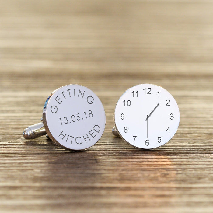 Personalised Groom Cufflinks - Getting Hitched Clock