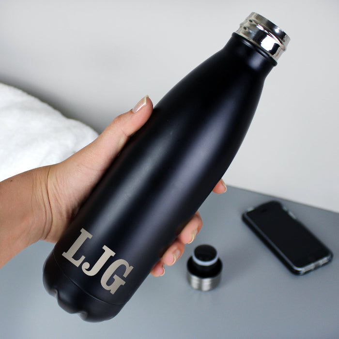 Personalised Black Stainless Steel Insulated Drinks Bottle - Initials