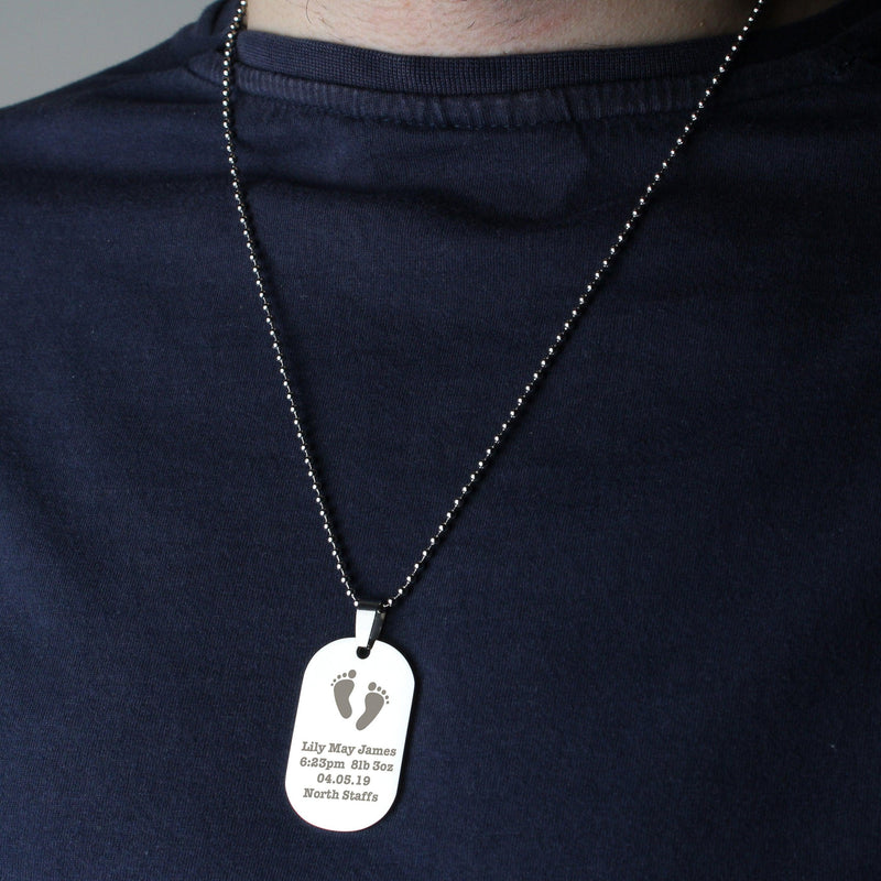 Personalised Baby Footprints Stainless Steel Dog Tag Necklace - Myhappymoments.co.uk
