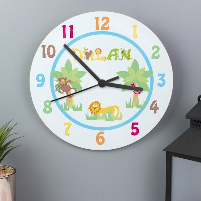 Personalised Animal Alphabet Boys Wooden Clock - Myhappymoments.co.uk