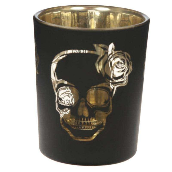 Glass Candleholder Set of 2 - Gothic Skull - Myhappymoments.co.uk