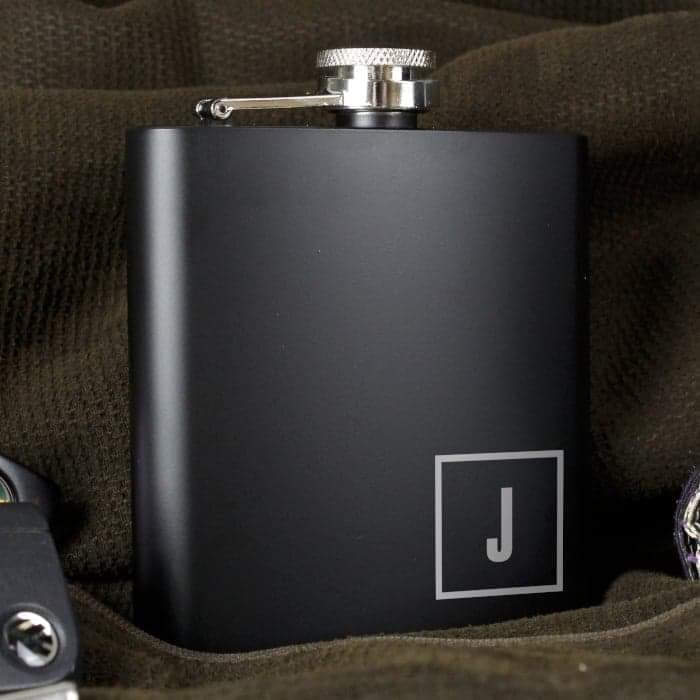 Personalised Initials Monogrammed Black Hip Flask - Myhappymoments.co.uk