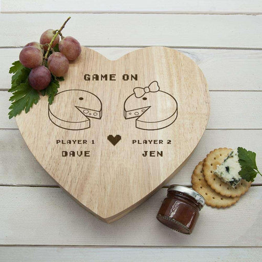 Personalised Retro 'Game On' Couples' PAC Man Heart Cheese Board - Myhappymoments.co.uk