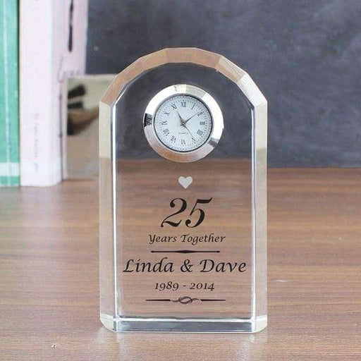 Personalised Silver 25th Anniversary Crystal Clock - Myhappymoments.co.uk