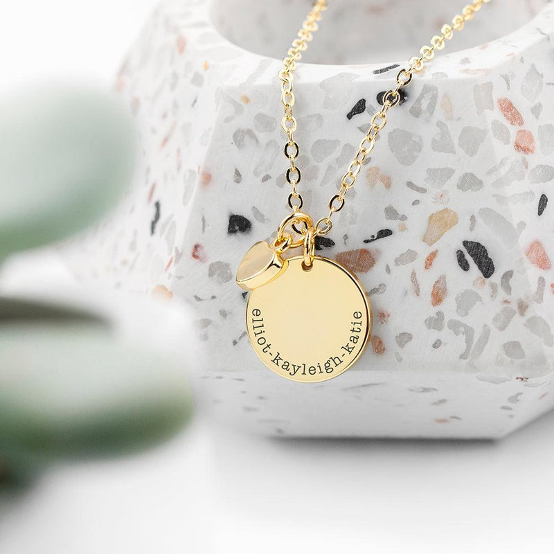 Personalised Polished Heart and Disc Family Necklace