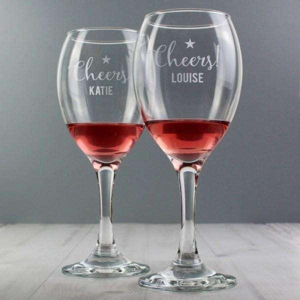 Personalised Cheers Wine Glasses With Silk Lined Gift Box - Myhappymoments.co.uk